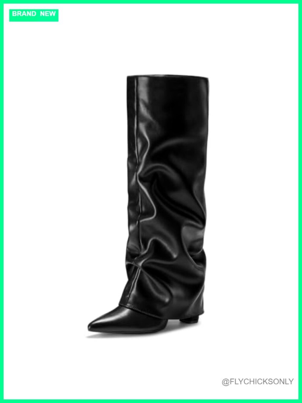 PU Leather Faux Suede Knee High Boots Pull On Slouch Pointed Toe Block Heel